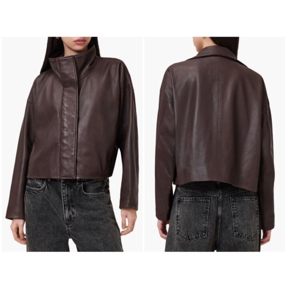 AllSaints Oxblood Red Ryder Leather Jacket Size Large All Saints - Picture 1 of 5